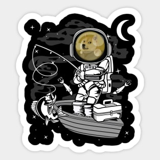 Astronaut Fishing Dogecoin DOGE Coin To The Moon Crypto Token Cryptocurrency Blockchain Wallet Birthday Gift For Men Women Kids Sticker